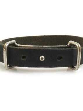 Auth HERMES Bracelet Black/Silver Leather/Metal - e61497a